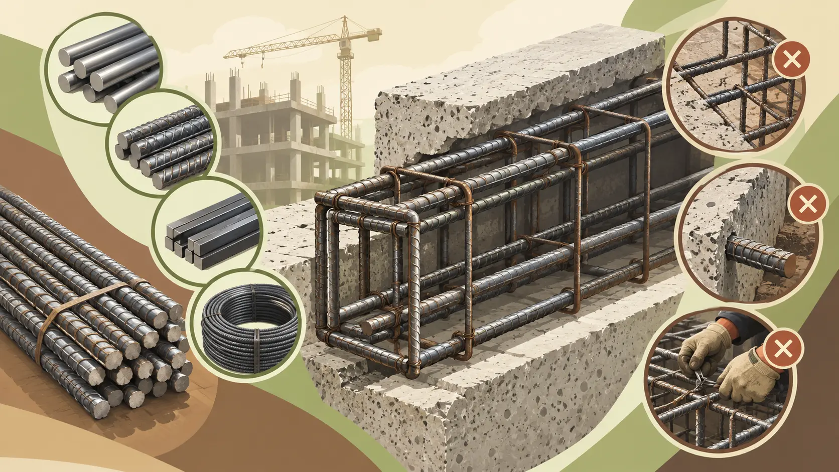 Bare de armătură din oțel legate pentru o structură din beton armat